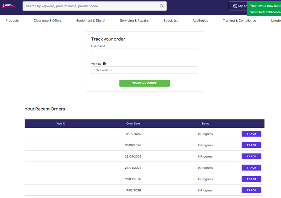 order tracking page