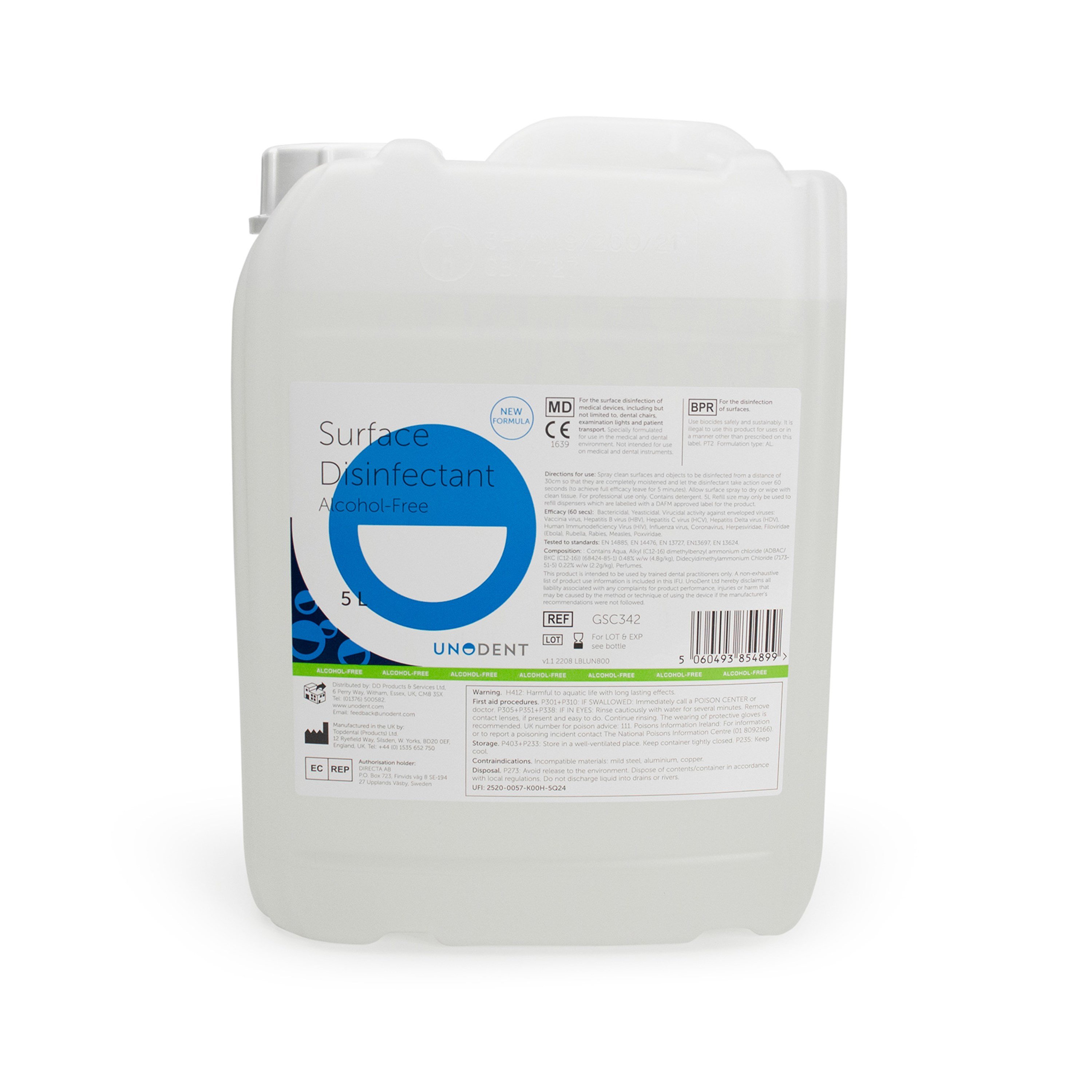A bottle of NEW Formulation Alcohol-Free Hard Surface Disinfectant Spray Economy Refill