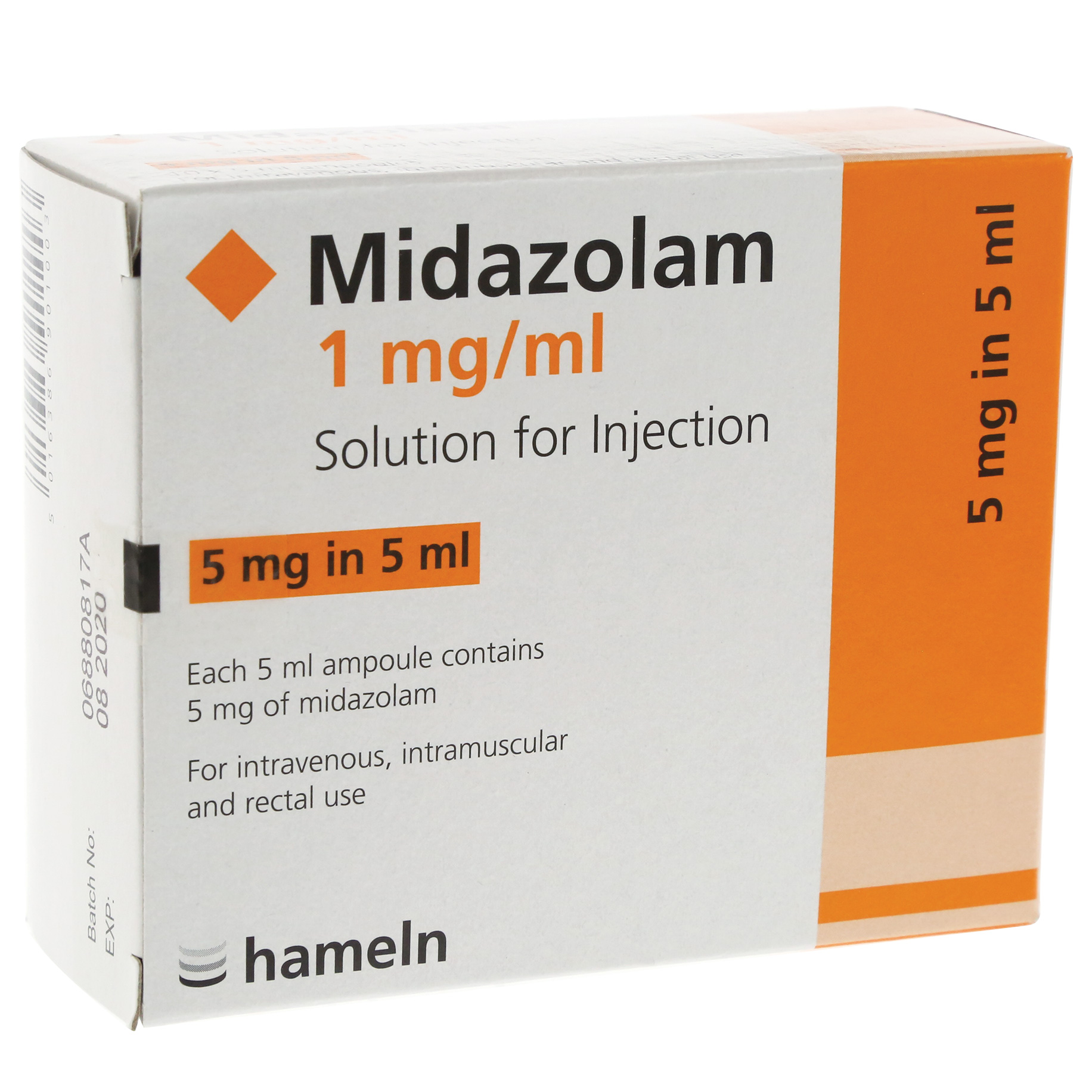 Midazolam 1mg/ml solution for injection, 5ml ampoules 