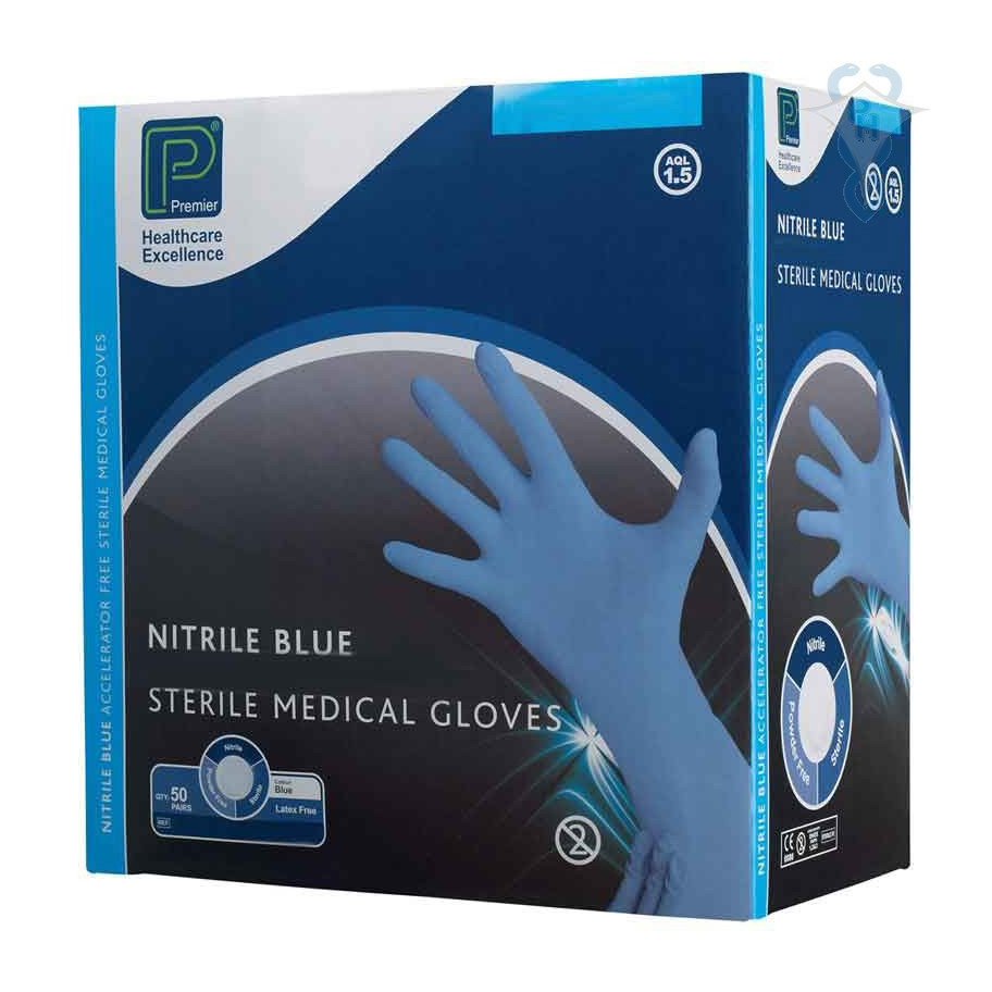 Premier Nitrile Blue Sterile Medical Gloves Large 