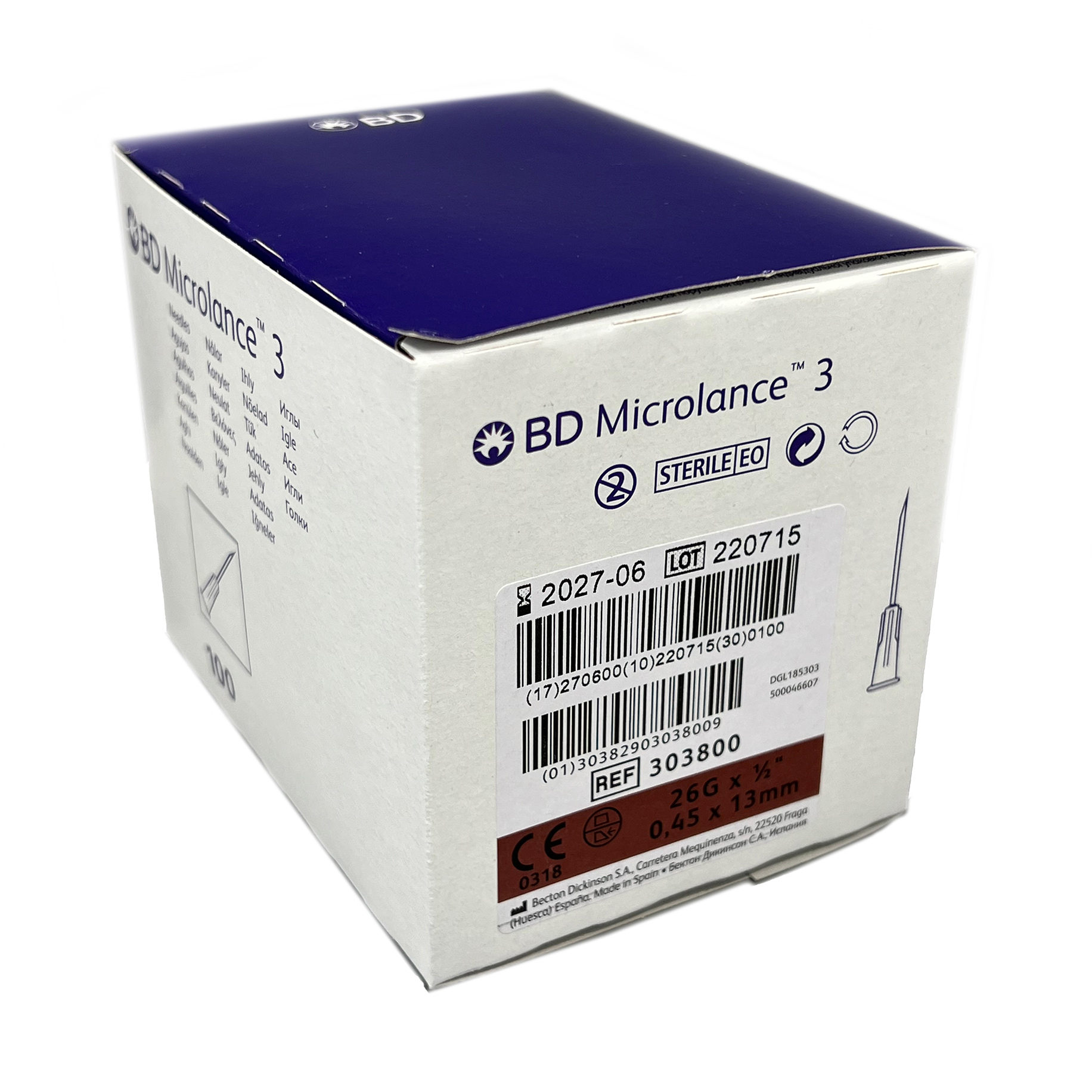 Microlance Hypodermic Needles 26G x 0.5” (0.45 x 13mm) Brown 