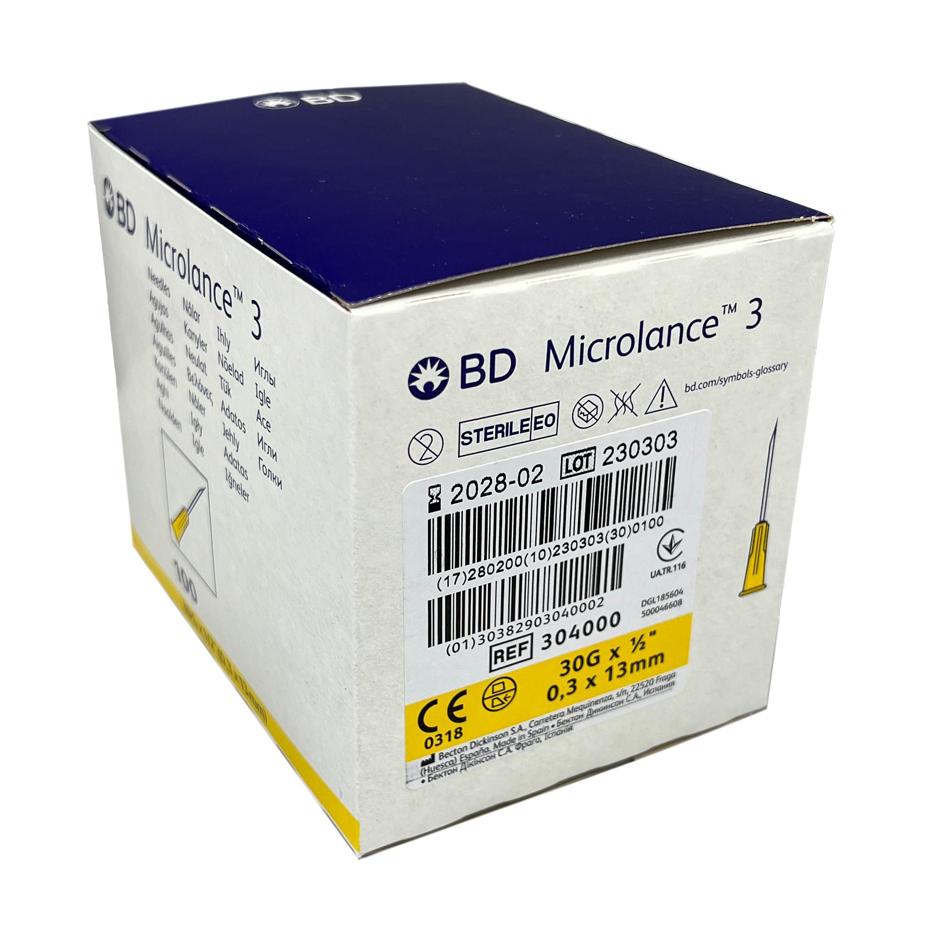 Microlance Hypodermic Needles 30G x 0.5” (0.29 x 13mm) Yellow 