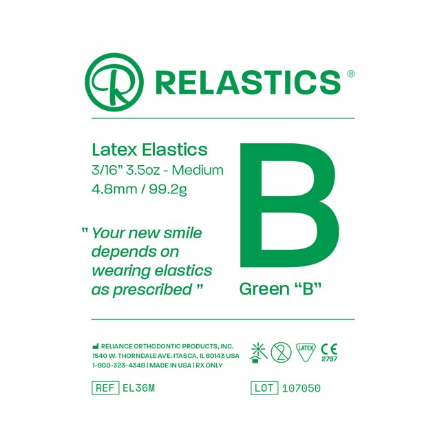 Patient Elastics Latex Relastics 3/16" / 4.8mm Medium 3.5oz GREEN B