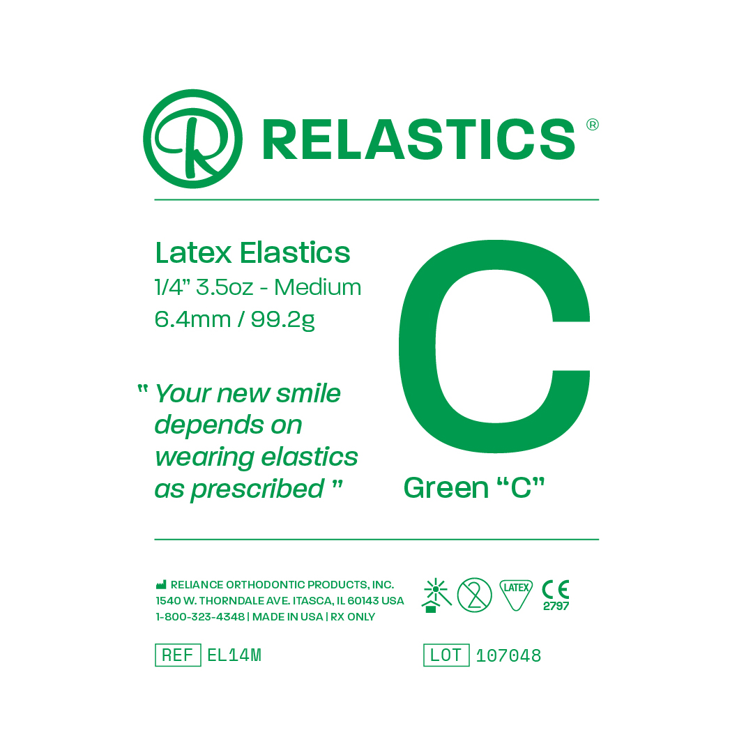 253057 Patient Elastics Latex Relastics 14 6.4mm Medium 3.5oz GREEN C