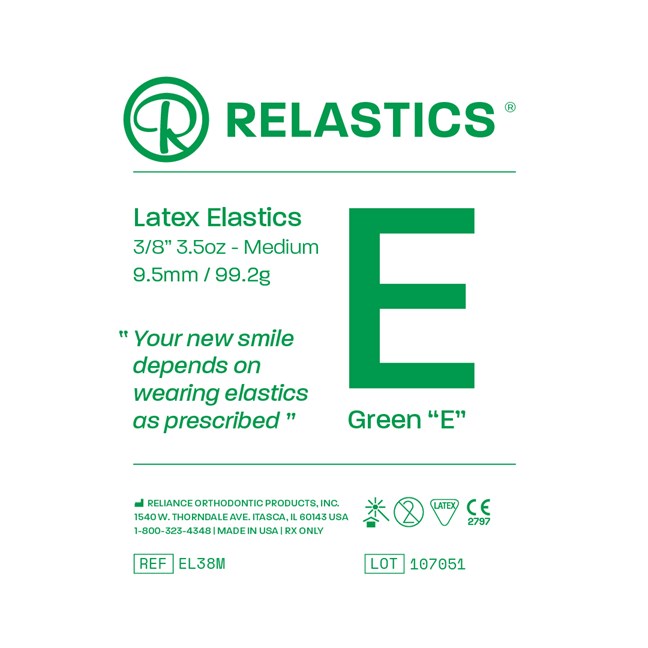 Patient Elastics Latex Relastics 3/8" / 9.5mm Medium 3.5oz GREEN E