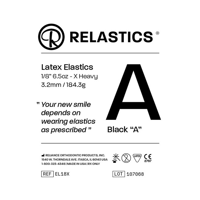 Patient Elastics Latex Relastics 1/8" / 3.2mm X-Heavy 6.5oz BLACK A