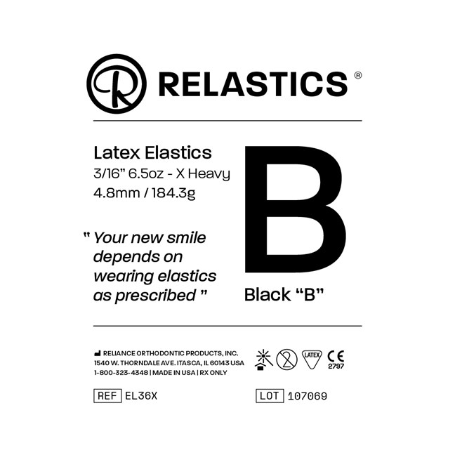 Patient Elastics Latex Relastics 3/16" / 4.8mm X-Heavy 6.5oz BLACK B