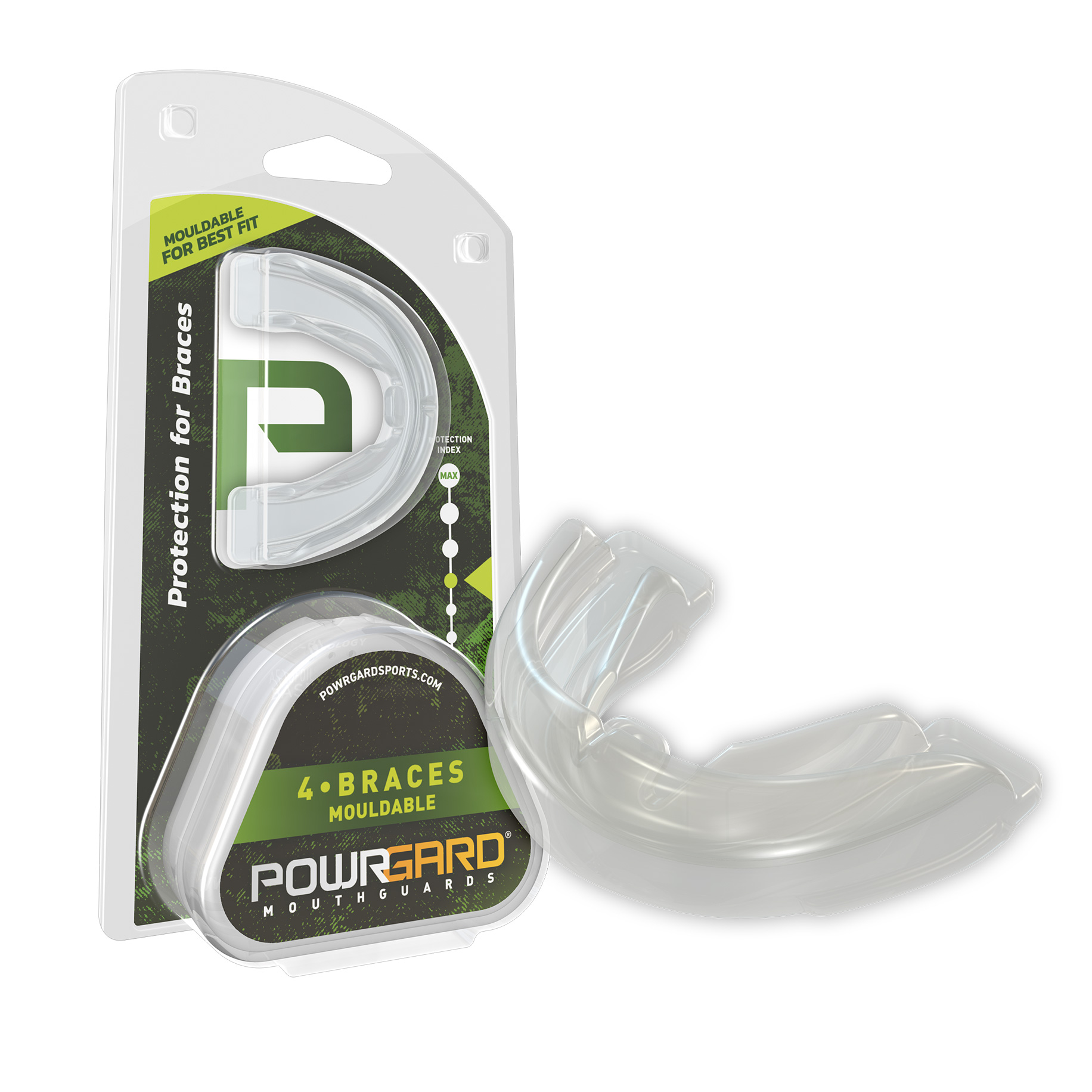 297099 PowrGard Mouthguard 4Braces Single Mouldable Green