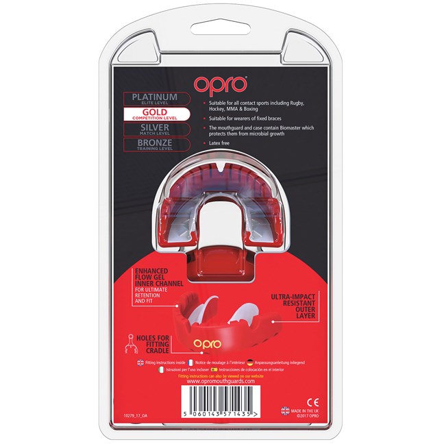 Opro Self-Fit GEN3 Gold Braces - Red/Pearl Mouthguard