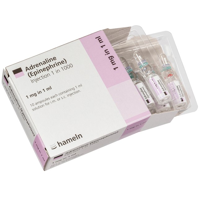 Adrenaline 1:1000 - 1mg in 1ml Ampoules