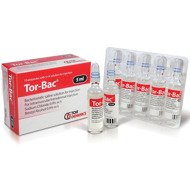 Bacteriostatic 0.9% Sodium Chloride Solution (Tor-Bac) 10 x 5ml