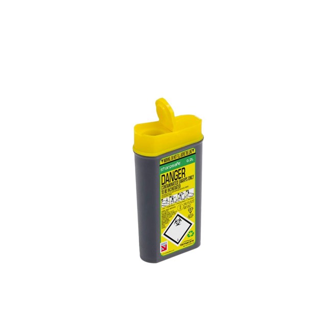Sharpsafe 0.2L Grey UK Yellow Lid Clear opening