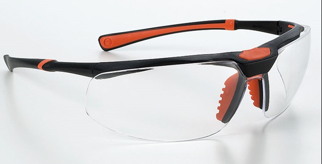 Safety Glasses Clear Lens, Black/ Orange Frame