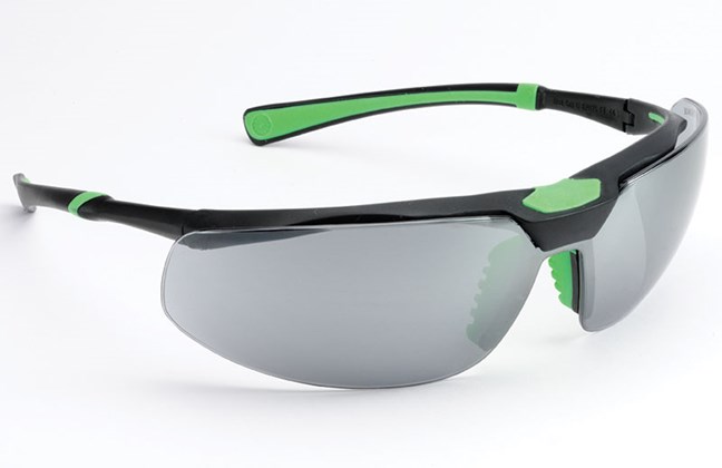 Safety Glasses Smoke Flash Mirrored Lens, Black Green Frame