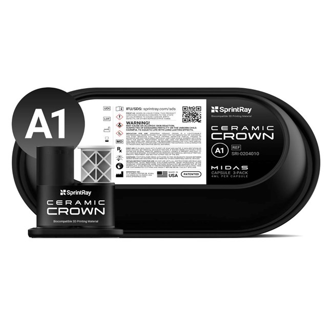 SprintRay Ceramic Crown - A1 MIDAS Capsule 3 Pack