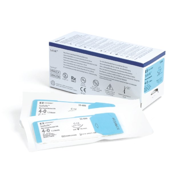 SOFSILK Suture - Coated, Braided Silk, Black SS-686. Length: 45cm, Gauge: 4/0