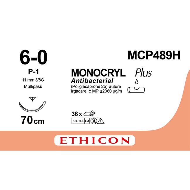 MONOCRYL Plus Suture MCP489H Gauge 6-0, Length 70cm