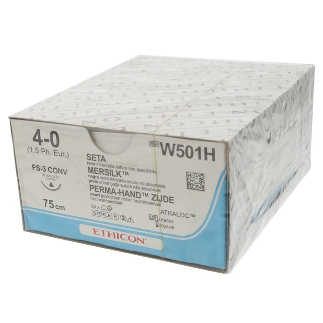 Mersilk Black Suture W501H. Length: 75cm, Gauge: 4/0