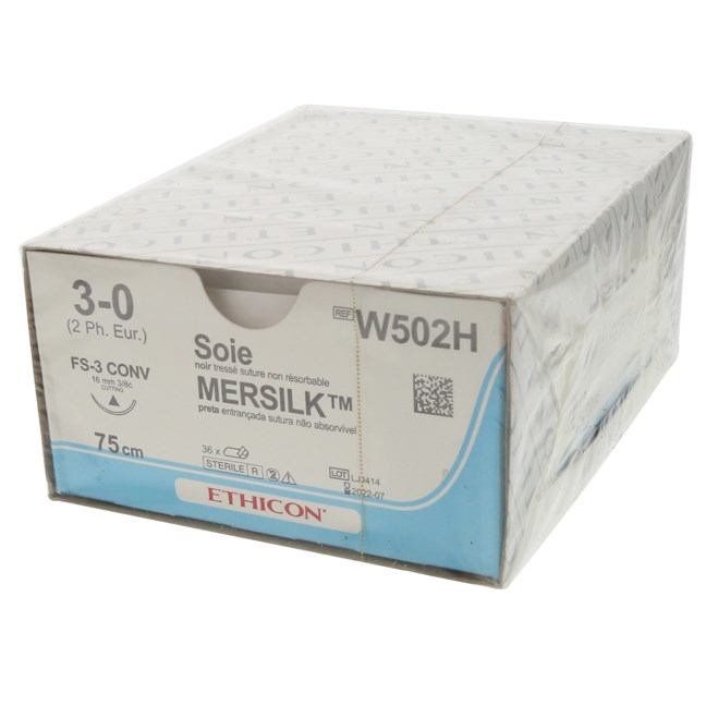 Mersilk Black Suture W502H. Length: 75cm, Gauge: 3/0