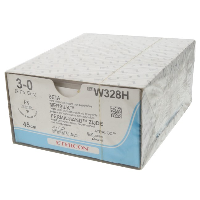 Mersilk Black Suture W328H. Length: 45cm, Gauge: 3/0