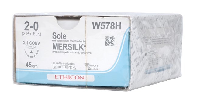 Mersilk Black Suture W578H. Length: 45cm, Gauge: 2/0
