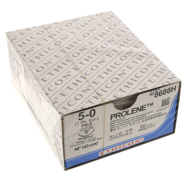 Prolene Blu Suture 8686H. Length 45cm, Gauge 5/0 PS-2