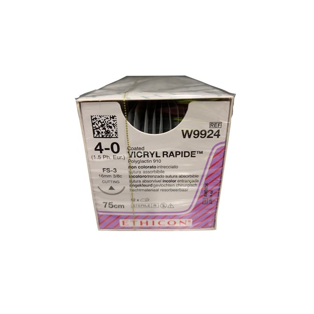 Vicryl Rapide Suture - Braided, Undyed, Absorbable W9924. Length: 75cm, Gauge: 4/0