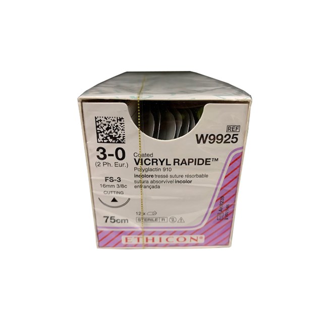 Vicryl Rapide Suture - Braided, Undyed, Absorbable W9925. Length: 75cm, Gauge: 3/0