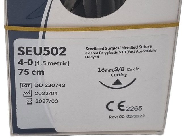 UnoDent PGLA Fast Absorbable Surgical Suture Gauge: 4/0, Length: 75cm, 3/8 circle, Cutting, 16mm