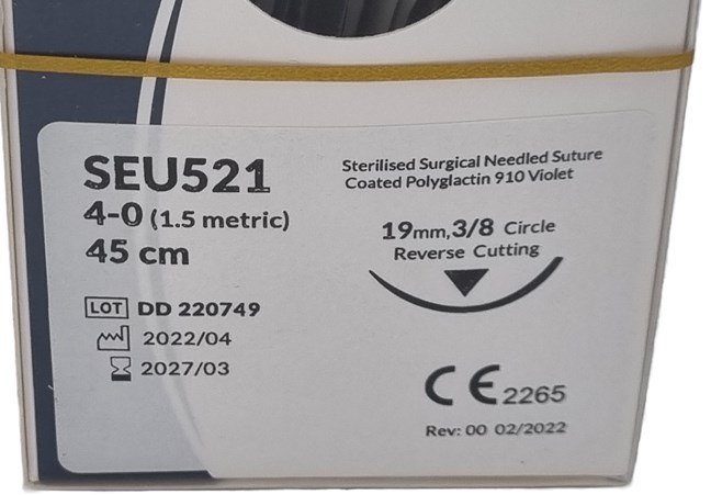 UnoDent PGLA Absorbable Surgical Suture Gauge: 4/0, Length: 45cm, 3/8 circle, Reverse Cutting, 19mm