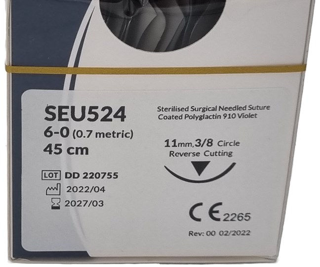 UnoDent PGLA Absorbable Surgical Suture Gauge: 6/0, Length: 45cm, 3/8 circle, Reverse Cutting, 11mm Prime