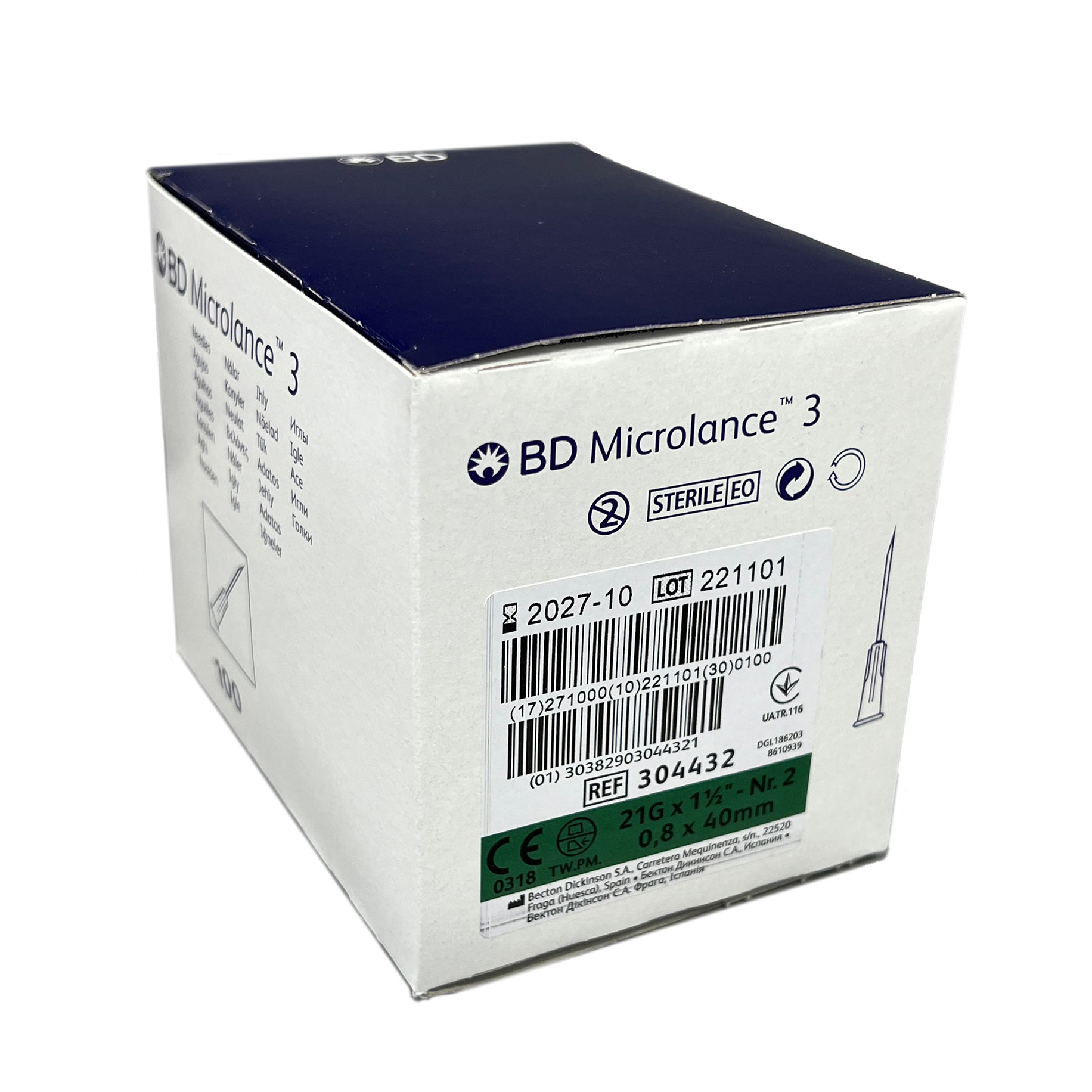 Microlance Hypodermic Needles 21G x 1.5” (0.8 x 40mm) Green 