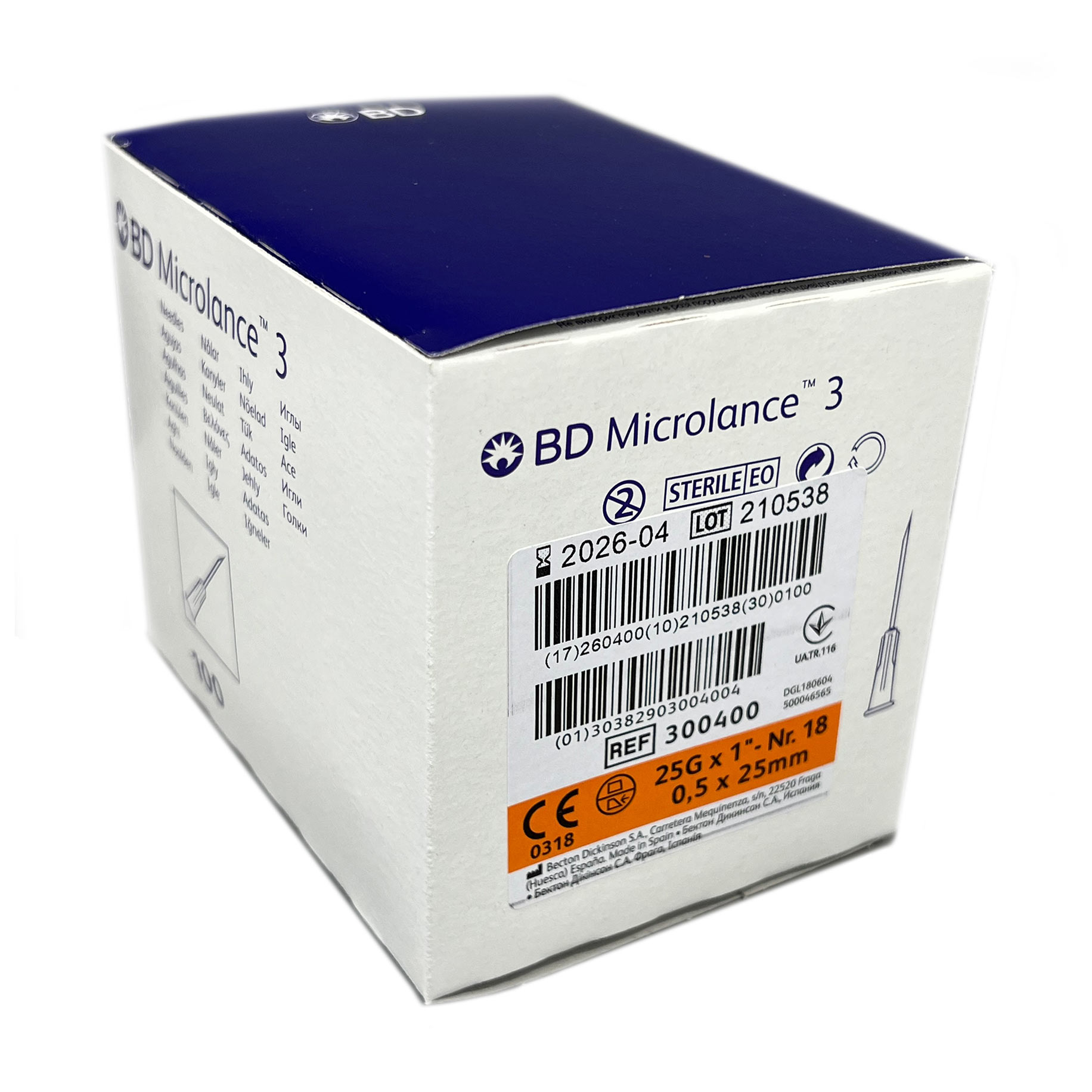 Microlance Hypodermic Needles 25G x 1” (0.5 x 25mm) Orange 