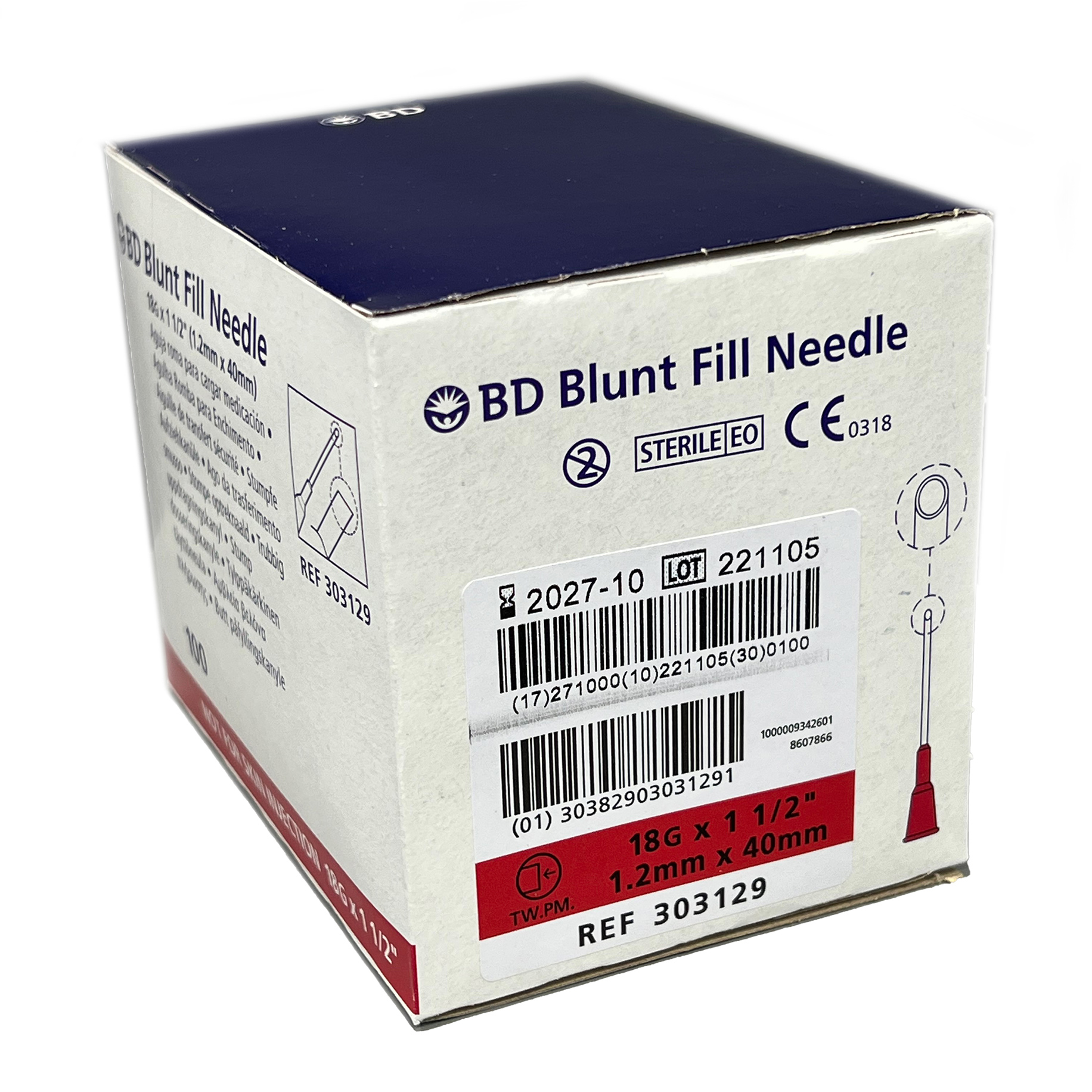 BD Blunt Fill Needle 18G x 1.5" (40mm) Red 